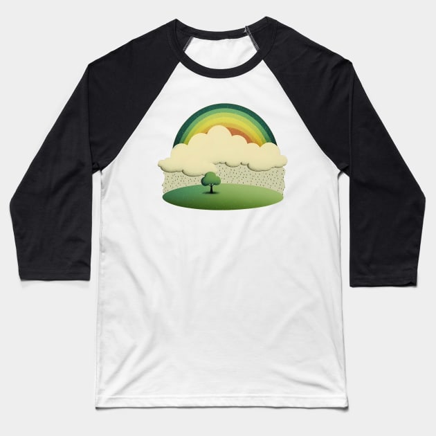 Groovy Green Retro Rainbow Baseball T-Shirt by TheJadeCat